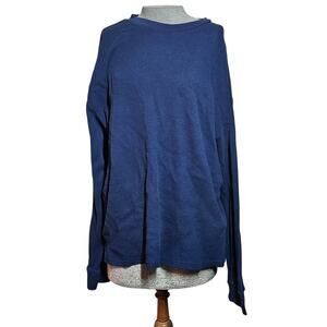 Navy Waffle Knit Cotton Long Sleeve Top Size 2XL